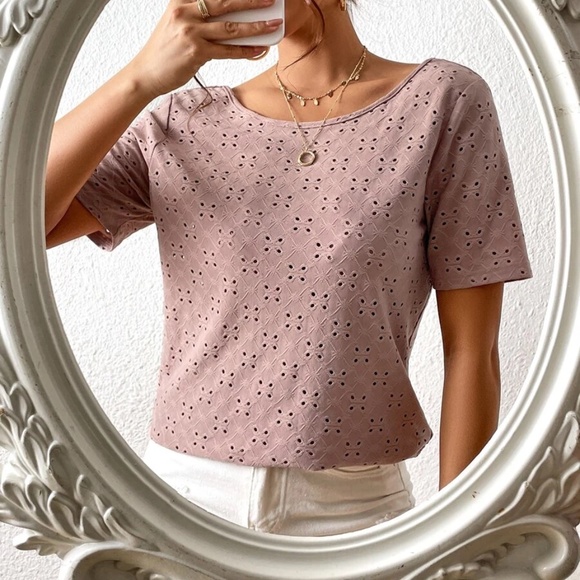 Boho Lace Eyelet Short Sleeve Top - Picture 10 of 11